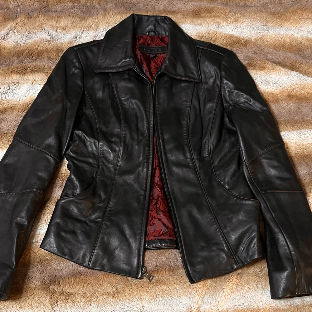 SOLD- Black leather Guess Jacket